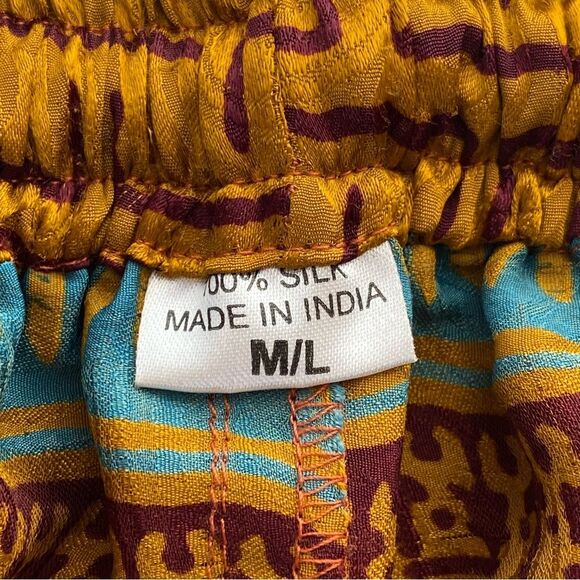 Made in India Silk Yellow/ Brown Floral Boho Palazzo Harem Pants Size Medium - Picture 11 of 15